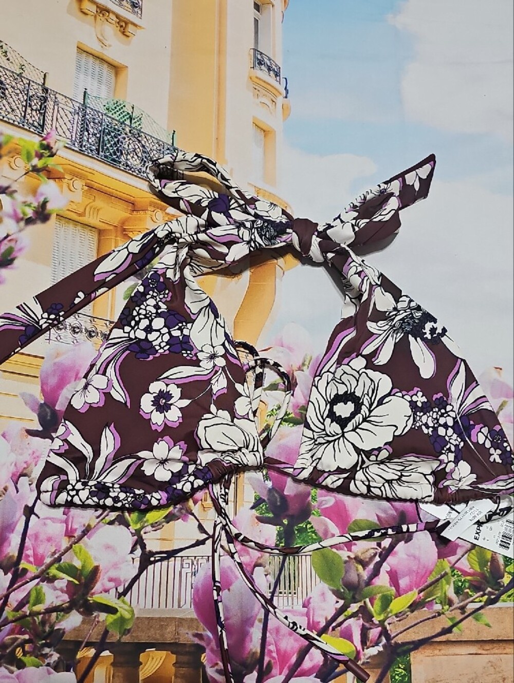 Express Body Contour Swim Bikini Top Floral Halter Triangle Tie Medium New